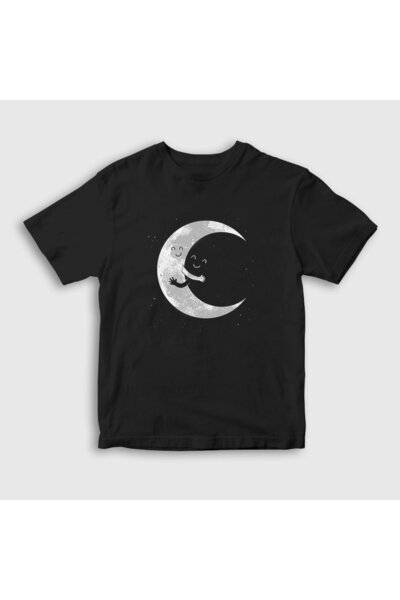 Presmono Unisex dečji crni obujmajući mesec svemir T-shirt 282542tt