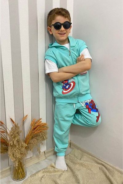 diamondstar طقم بدلة رياضية بغطاء للرأس للأولاد بعمر 2/8 سنوات