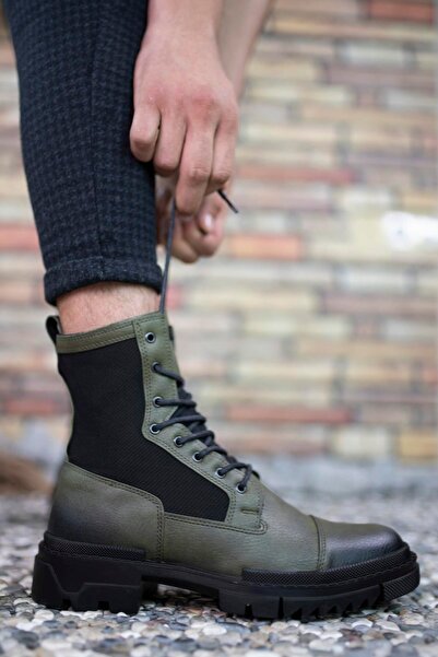 gizlitopuk Boy Uzatan 7 Cm Gizli Topuklu Haki Erkek Postal Bot GT-00087