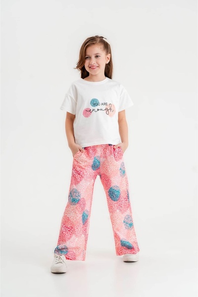 diamondstar طقم بناتي مطبوع برقبة دائرية لعمر 5/12 سنة