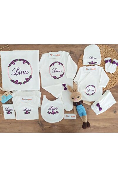 Baby Clime İsimli Nakışlı 10'lu Yenidoğan Hastane Çıkışı Seti - Kurdele Süslü...