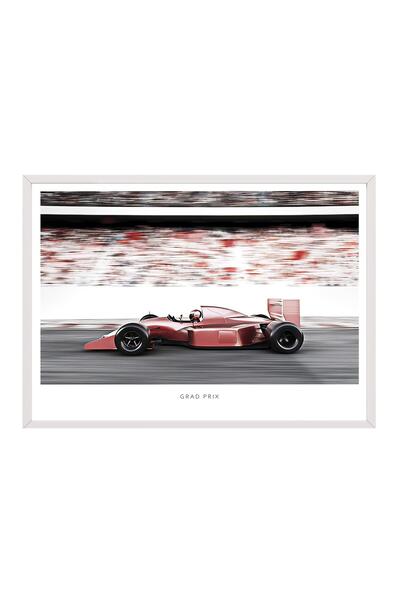 Postifull Red Race Car Framed Painting, White Frame and Poster, Horizontal Wall Painting Comfort Series No:108391