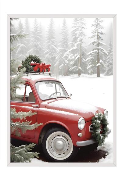 Postifull Πρωτοχρονιάτικος πίνακας Jolly Car, λευκό πλαίσιο και αφίσα, κάθετη...