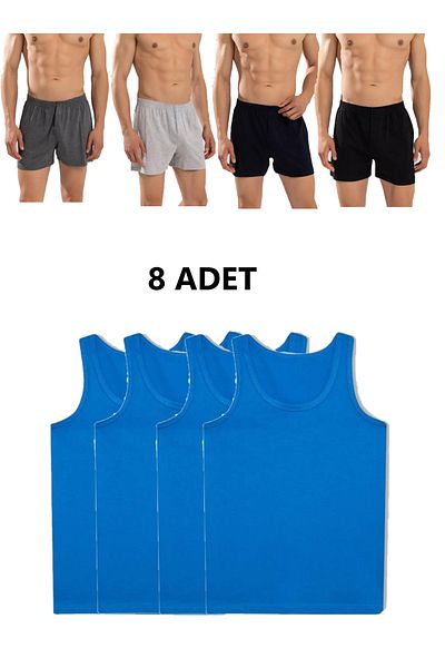 Modaley Giyim 8 Πακέτο ανδρικών χτενισμένων βαμβακερών πετσετών μέσης μπόξερ και εσώρουχα (4 εσώρουχα 4 μπόξερ)