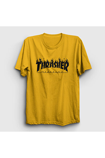 Presmono Unisex žuti logo V6 Thrasher T-shirt 279427tt