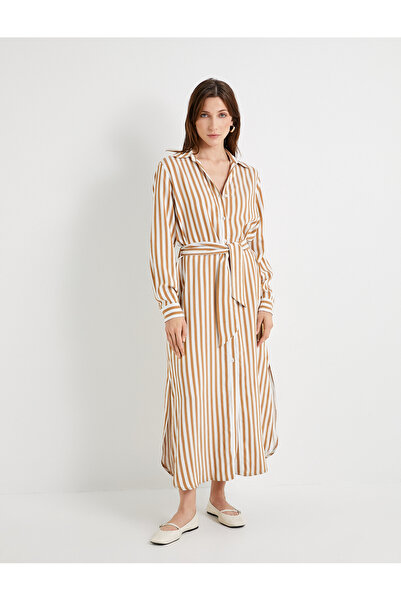 Koton Rochie cămașă din viscoză cu mânecă lungă - Talie cu centură, cu nasturi