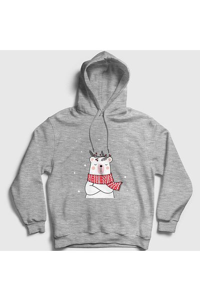 Presmono Unisex Γκρι Polar Bear Polar Bear Χριστουγεννιάτικο φούτερ με κουκούλα 270787 ττ