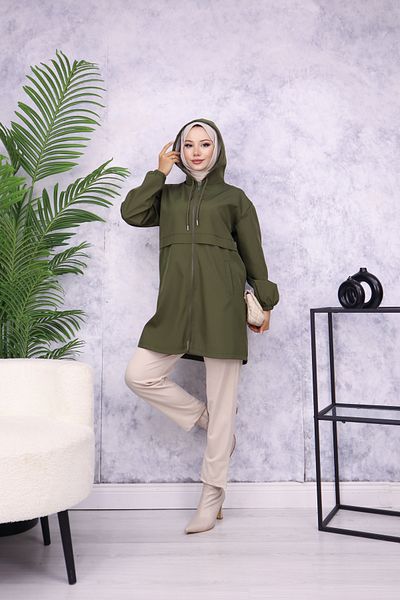 new ats Hooded Zippered Trench Coat