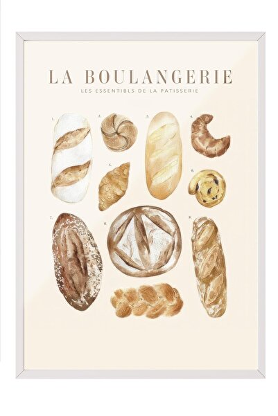 Postifull La Boulangerie No1 Framed Painting, White Frame and Poster, Wall Painting Comfort Series No:108562