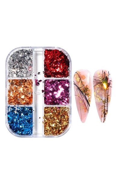aba nails Tırnak Süsleme Kırık Folyo Parçaları 6'lı Set Nail Art