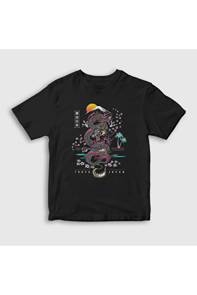 Presmono Unisex dečji crni zmaj Tokio Japan zmaj T-shirt 288088tt