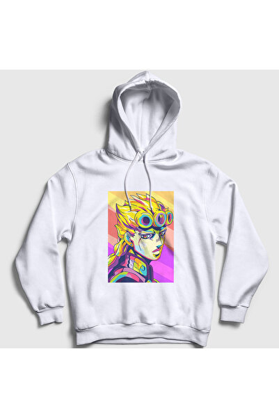 Presmono Φούτερ Jojo Anime Unisex με λευκή κουκούλα - Giorno Giovanna 321337 ττ