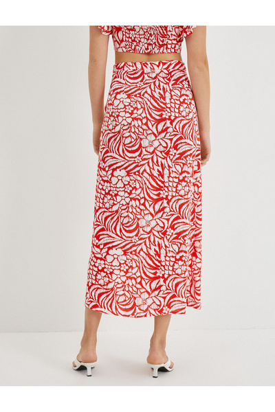 Koton Floral Long Skirt with Front Slit