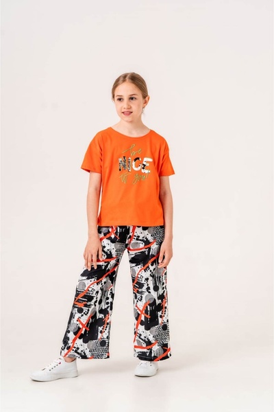 diamondstar طقم مطبوع برقبة دائرية للفتيات بعمر 5-12 سنة