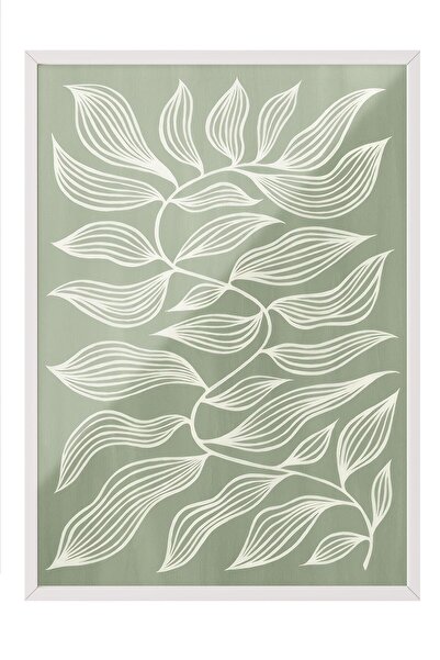 Postifull Green Botanical Framed Painting, White Frame and Poster, Wall Painting Comfort Series No:108552