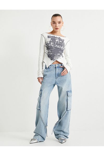 Koton Straight Jean Cargo Jeans Wide Straight Leg Pocket Cotton - Nora Jean