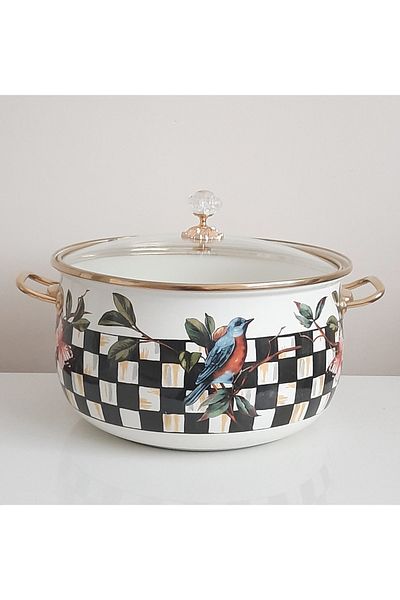 Avşar Enamel House 28 cm 7.5 Liter Prom Bird Vintage Enamel Cooker