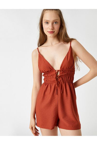 Koton Strappy Low-cut Tied Shorts Jumpsuit