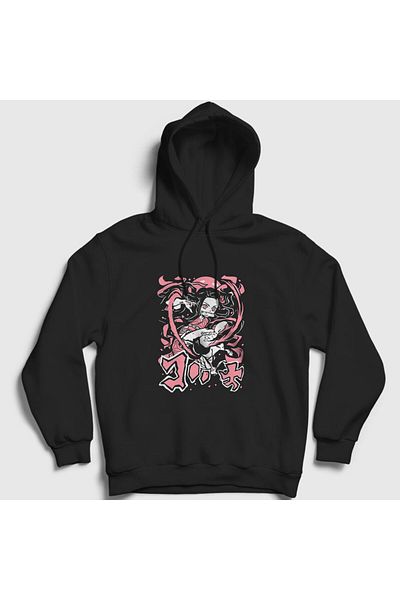 Presmono Unisex Μαύρο Fight Nezuko Kamado Anime Demon Slayer Kimetsu No Yaiba Φούτερ με κουκούλα 308057 ττ