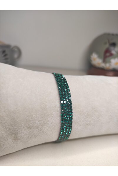 staınless steel Zümrüt Yeşili Zirkon Taşlı Metalik Gri Renk 4'lü Bileklik