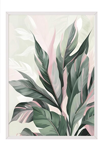 Postifull Acrylic Plant Framed Painting, White Frame and Poster, Vertical Wall Painting Comfort Series No:108537