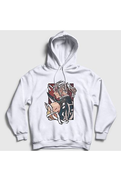 Presmono Unisex Λευκό Tengen Uzui Anime Demon Slayer Kimetsu No Yaiba Φούτερ με κουκούλα 309441 ττ