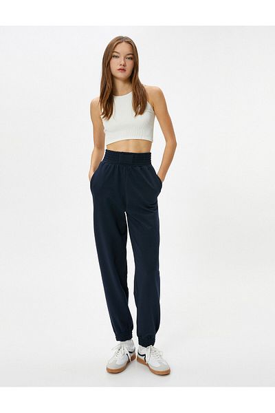 Koton Pantaloni de sport Jogger, talie înaltă, combinație confortabilă, buzunar, amestec de bumbac