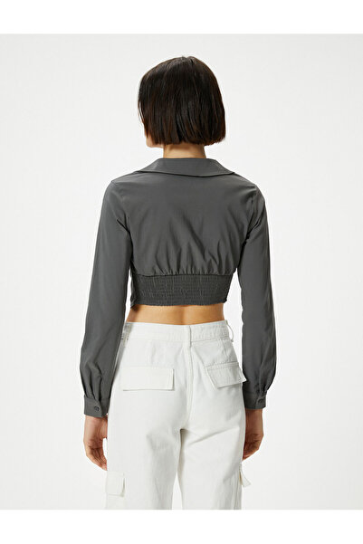 Koton Košilový límec Crop halenka Slim Fit korzet s dlouhým rukávem