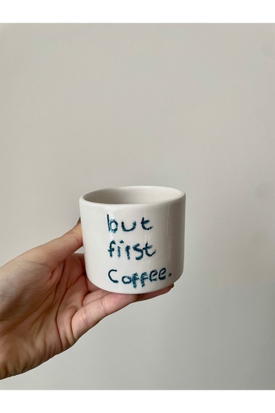 Nouis كوب سيراميك مصنوع يدويًا مع كتابة القهوة الأولى