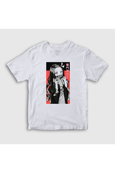 Presmono Tricou alb unisex pentru copii Nezuko Kamado V3 Anime Demon Slayer Kimetsu No Yaiba308298tt
