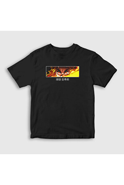 Presmono Unisex dečji crni Rengoku anime Demon Slayer Kimetsu No Yaiba T-shir...