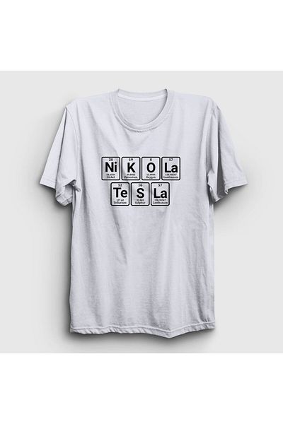 Presmono Μπλουζάκι Unisex Λευκό Περιοδικό Τραπέζι Επιστήμονας Nikola Tesla 337043 ττ