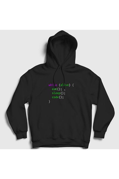 Presmono Унисекс черен суитшърт с качулка Eat Sleep Code Repeat Developer Software Developer 332167tt