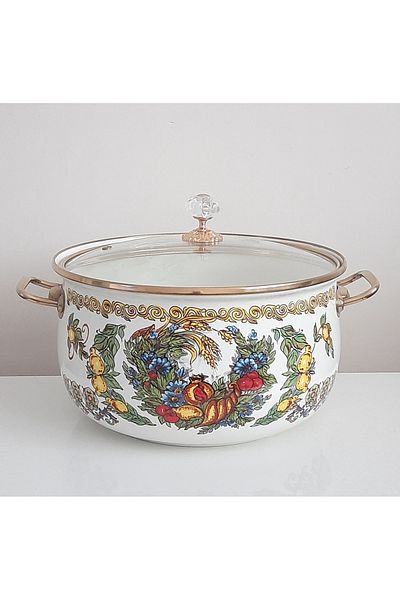 Avşar Enamel House 28 cm 7.5 Liter Fruit Decor Vintage Enamel Cooker