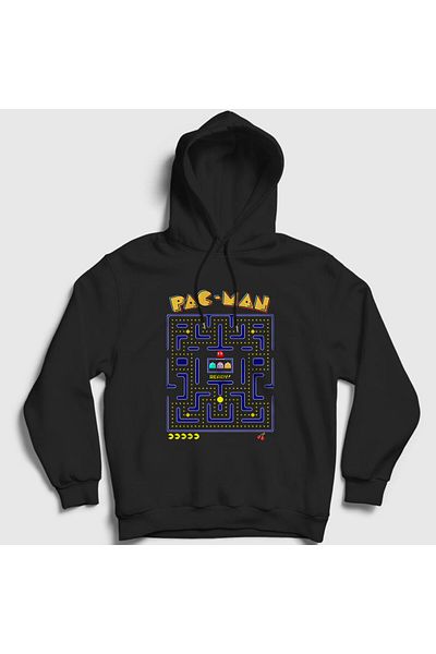 Presmono Унисекс суитшърт с качулка и черен Map Pac Man Pacman 312118tt