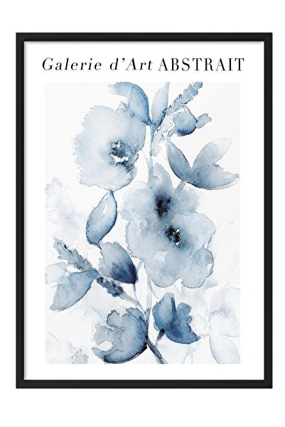 Postifull Fleurs Bleues No2 Framed Painting, Black Frame and Poster, Wall Painting Comfort Series No:108541