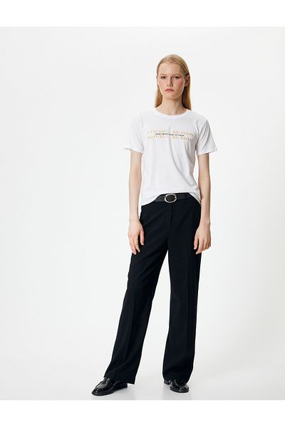 Koton Slogan Printed T-Shirt Short Sleeve Crew Neck Cotton