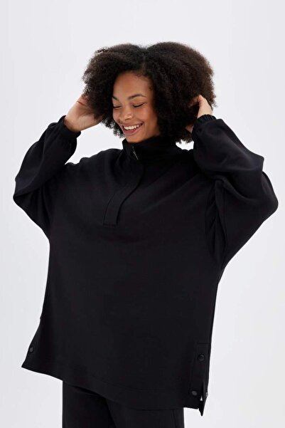 DeFacto Спортен суитшърт от модал с дълга кройка и яка стойка DeFactoFit