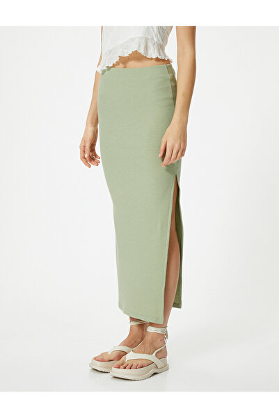Koton High Waist Ribbed Long Pencil Skirt