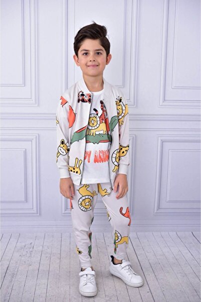 EXTRAÇARŞI Boy's Printed Cardigan Tracksuit Set 2/8 Years