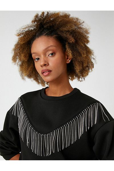Koton Shiny Stone Sweatshirt Crew Neck Long Sleeve With Fleece Inside