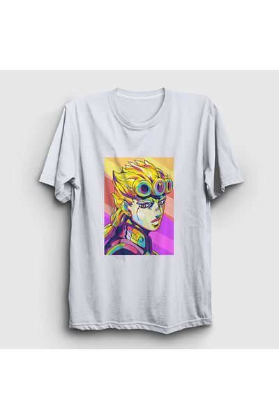 Presmono Unisex Λευκό Anime Jojo T-shirt - Giorno Giovanna 321280 ττ