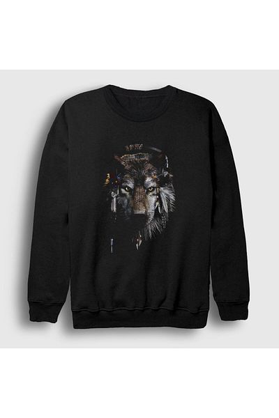 Presmono Φούτερ Unisex Μαύρο Indian Wolf Wolf 307081 ττ