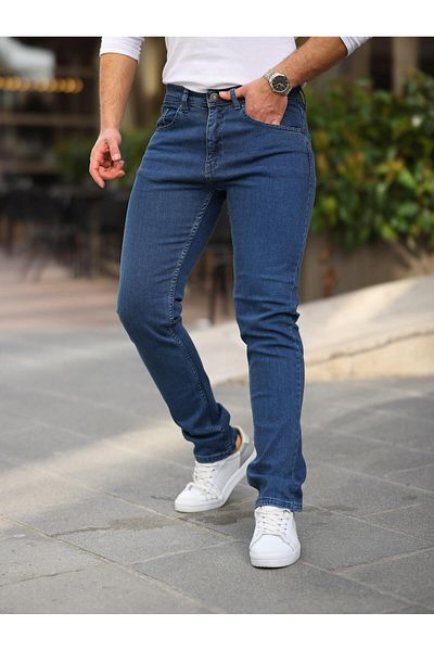 WOWA COMPANY Men's High Waist Loose Cut Pipe Leg Denim Pants Regular Fit Jean