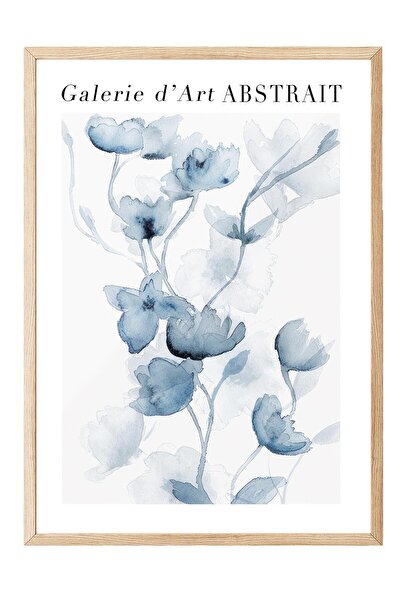 Postifull Fleurs Bleues No1 Framed Painting, Wooden Frame and Poster, Wall Painting Comfort Series No:108540