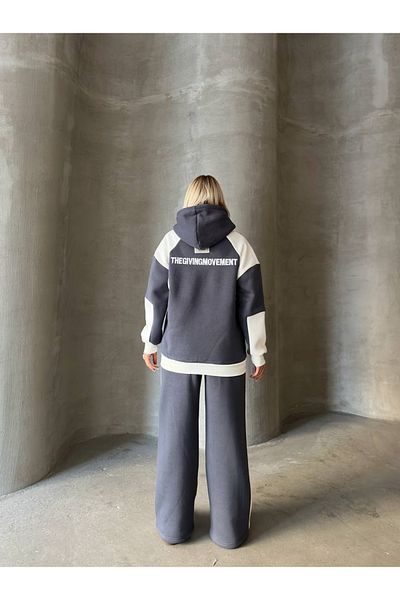 sportiness Embroidered Hooded Oversize Tracksuit Set - 3 Thread Raised, Stripe Detailed