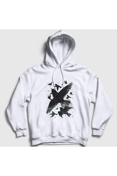 Presmono Φούτερ Unisex White Herd Of Birds Bird Crow με κουκούλα 321407 ττ