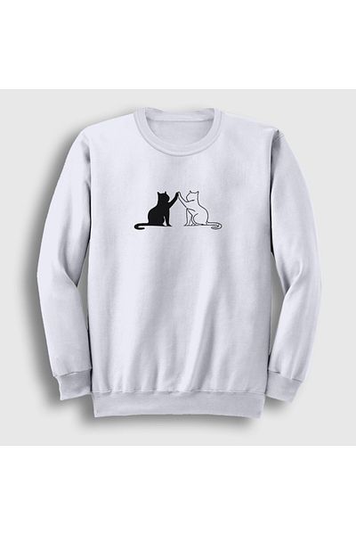 Presmono Unisex Λευκό Μαύρο και Άσπρο Γάτες Φούτερ γάτας 287231 ττ