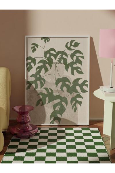 Postifull Monstera Illustration Framed Painting, Vertical Wall Painting Comfort Series No:108547
