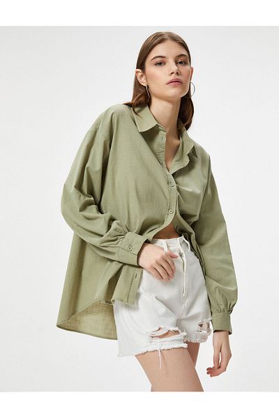 Koton Cămașă oversize cu mânecă lungă, guler clasic, bumbac